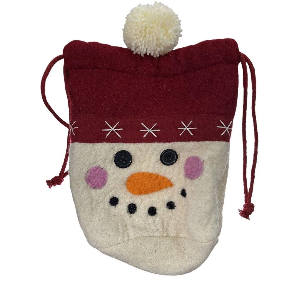 Snowman Felt Gift Bag Christmas Holiday Present Handmade Approx 7.5" x 9.5"